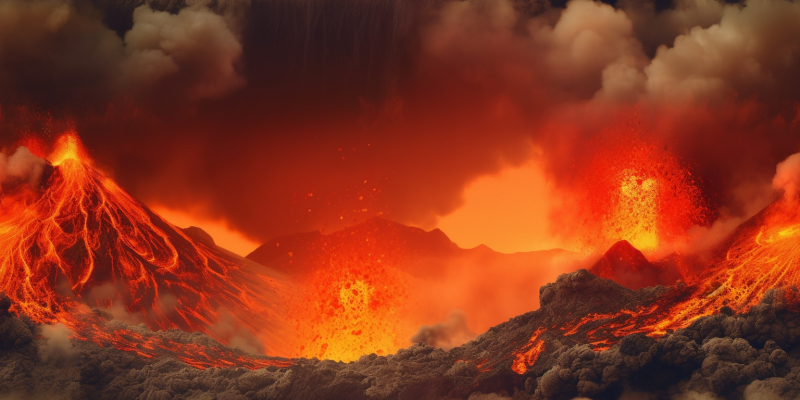 Realistic photo of volcano shooting lava