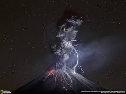 Volcano night lightning