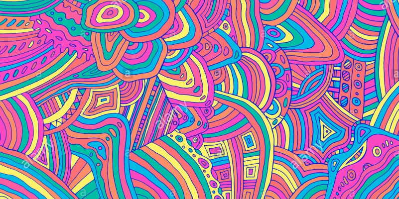 bright neon trippy doodle stripe pattern colorful rainbow abstract detalized ornament psychedelic texture vector illustration 2C8DMF4