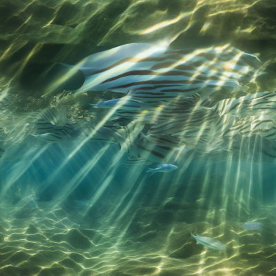 Realistic underwater photo with bright light rays