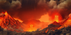 realistic photo of volcano shooting lava 136px