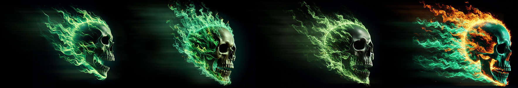 Green Flaming Skulls