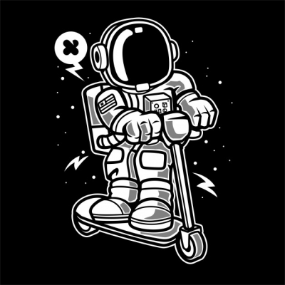 astronaut riding scooter