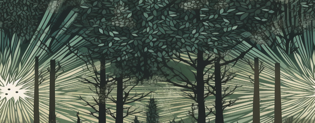 Deep forest with light rays intricate details