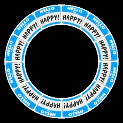 47475951 hello i am happy words written on a name tag sticker to introduce yourself as a satisfied or pleased round preview